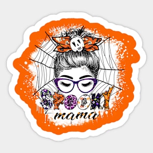 Woman messy bun sunglass Spooky Mama shirt halloween woman costume Sticker